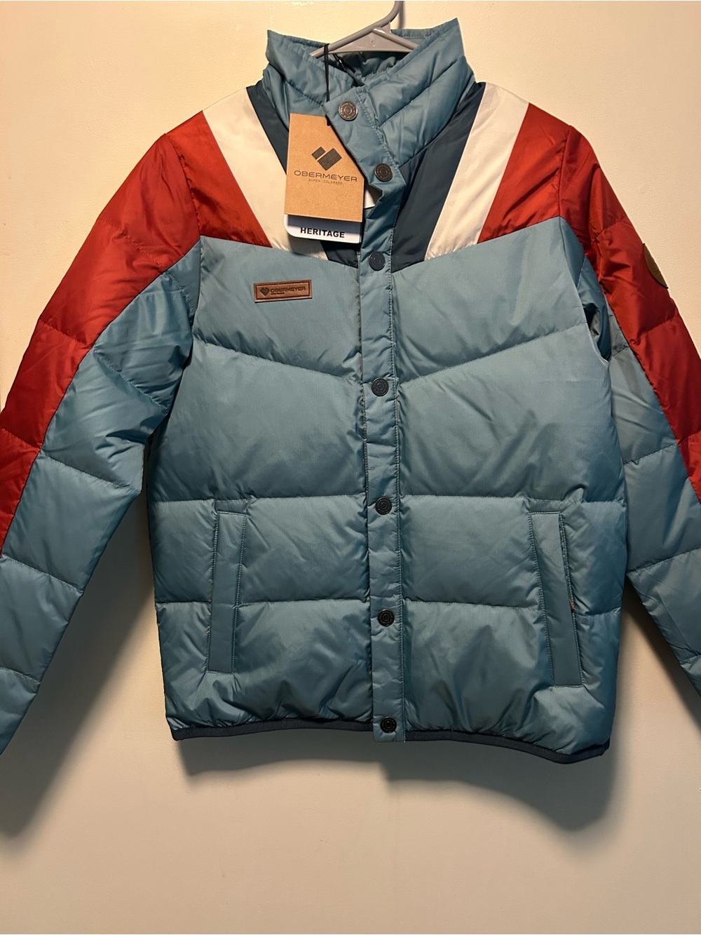 Obermeyer BENJI down jacket Light Blue Red Colorblock Puffer kids insulator